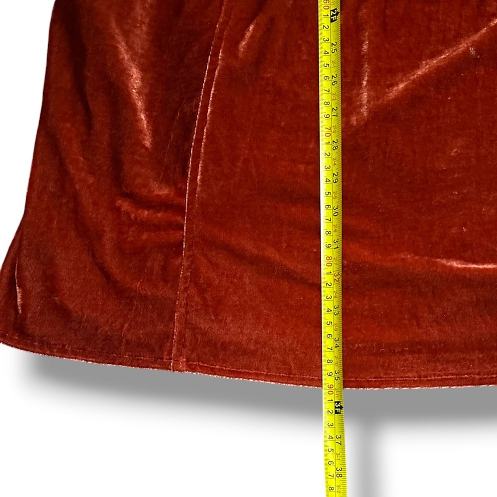 Easel Soft Velvet Babydoll Mini Tunic Dress Long Sleeve Rust Orange L Boho Luxe - Picture 11 of 12